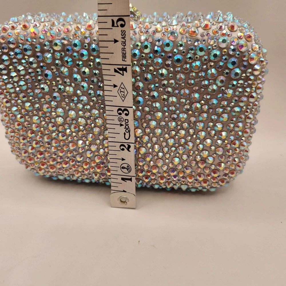 New Olga Berg Casey Iridescent Crystal Hardcase Clutch Shimmering Fancy Purse B